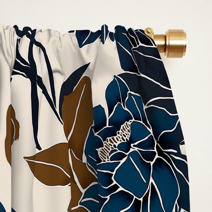 Modern Navy Floral Elegance Window Curtain Gallery Image 2