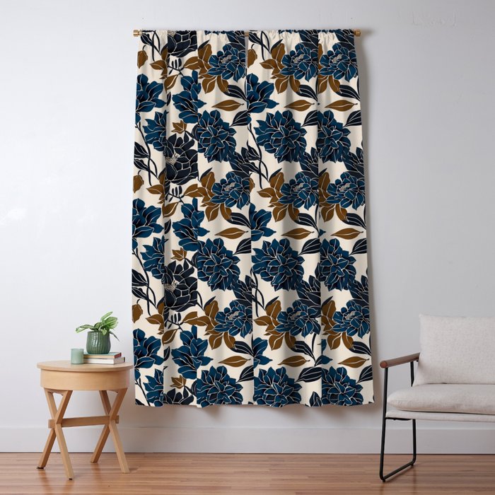 Modern Navy Floral Elegance Window Curtain Gallery Image 5