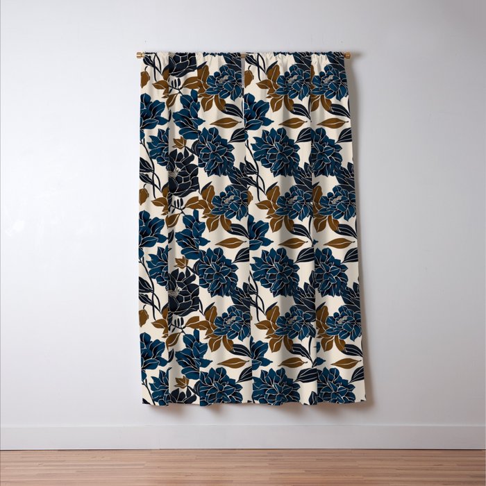 Modern Navy Floral Elegance Window Curtain Gallery Image 3