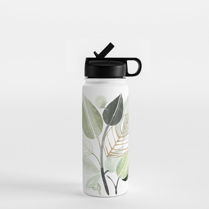 Forest Bouquet - Green Leaves Watercolor Water Bottle Gallery Image 1