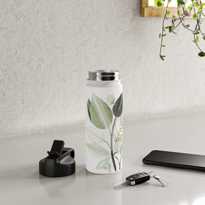 Forest Bouquet - Green Leaves Watercolor Water Bottle Gallery Image 4