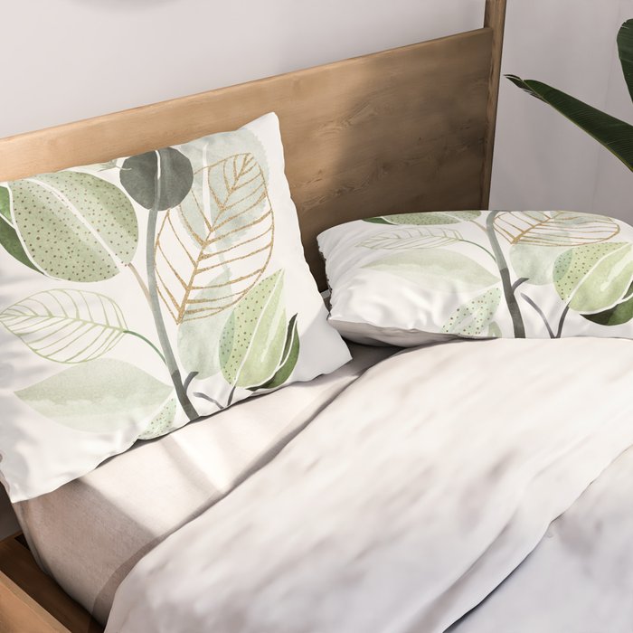 Forest Bouquet - Green Leaves Watercolor Pillow Sham Gallery Image 2