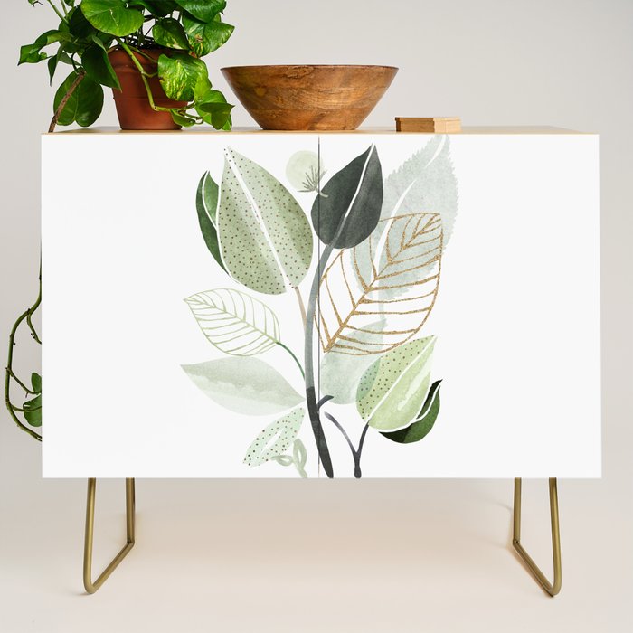 Forest Bouquet - Green Leaves Watercolor Credenza Gallery Image 1