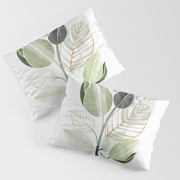 Forest Bouquet - Green Leaves Watercolor Pillow Sham Gallery Image 1