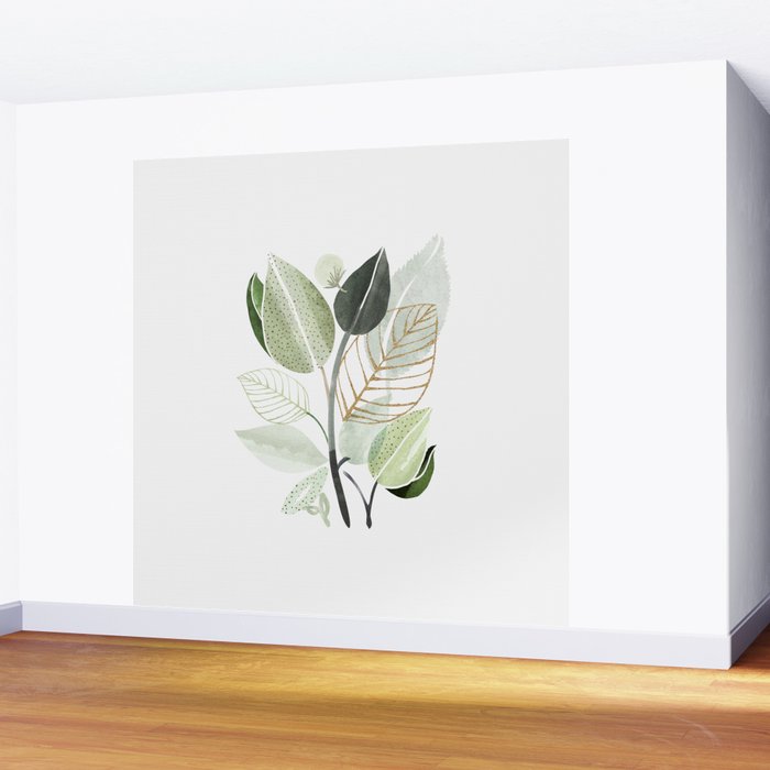 Forest Bouquet - Green Leaves Watercolor Wall Mural Gallery Image 2