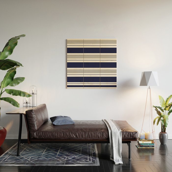 Navy Blue and Grey Stripe Wood Wall Art Gallery Image 2