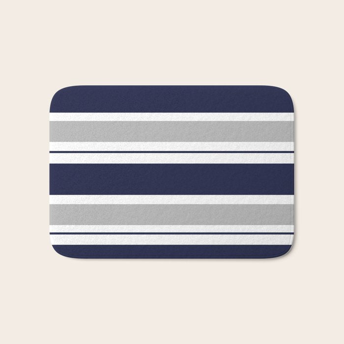 Navy Blue and Grey Stripe Bath Mat Gallery Image 1