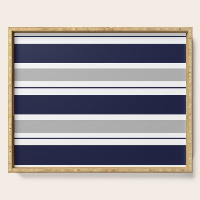 Navy Blue and Grey Stripe Serving Tray Gallery Image 1