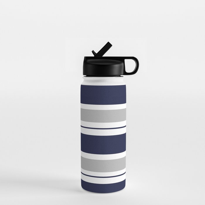 Navy Blue and Grey Stripe Water Bottle Gallery Image 1