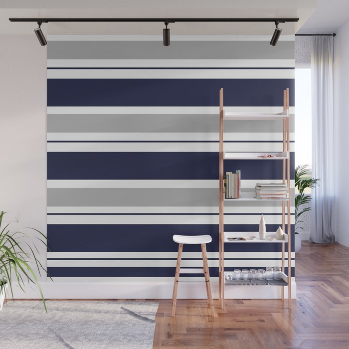 Navy Blue and Grey Stripe Wall Mural Gallery Image 1