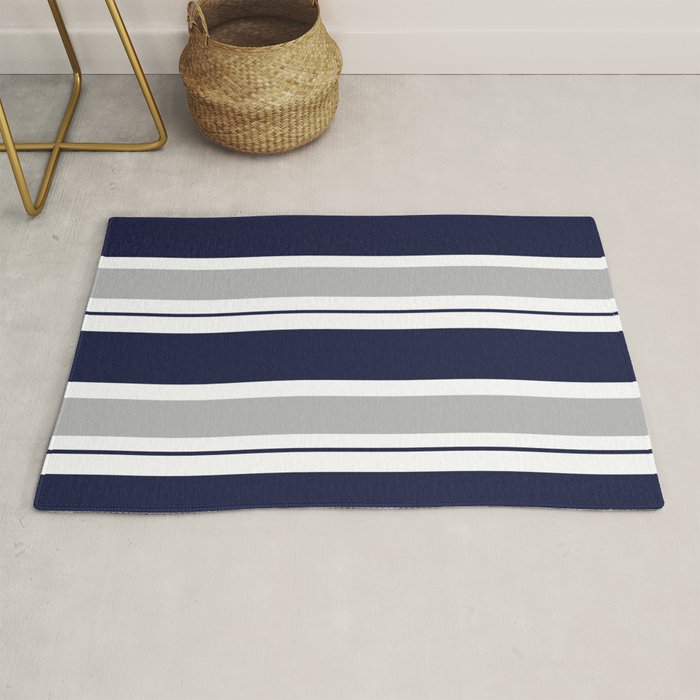 Navy Blue and Grey Stripe Rug Gallery Image 1