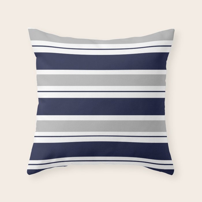 Navy Blue and Grey Stripe Throw Pillow Gallery Image 6