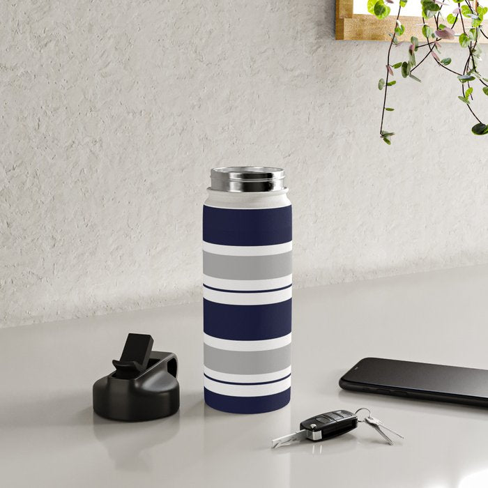 Navy Blue and Grey Stripe Water Bottle Gallery Image 4