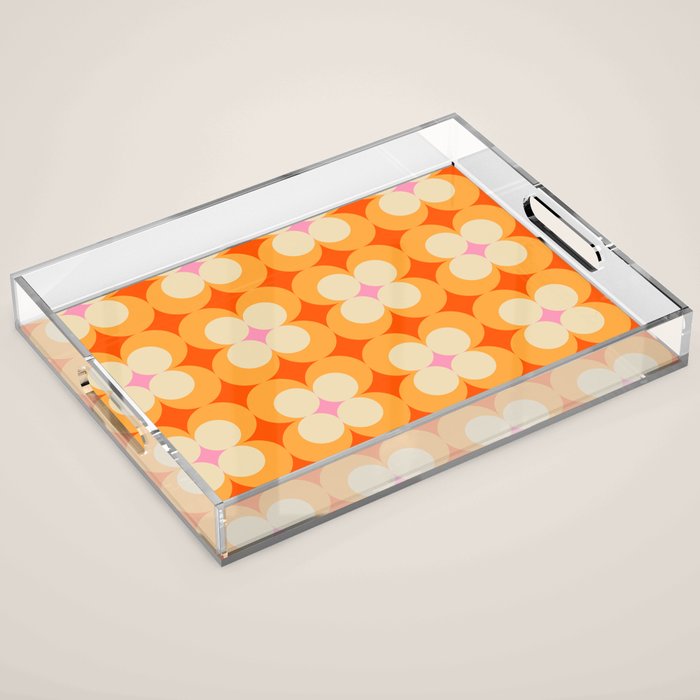 Vintage Yellow Orange Flowers Acrylic Tray Gallery Image 1