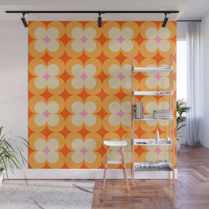 Vintage Yellow Orange Flowers Wall Mural Gallery Image 1