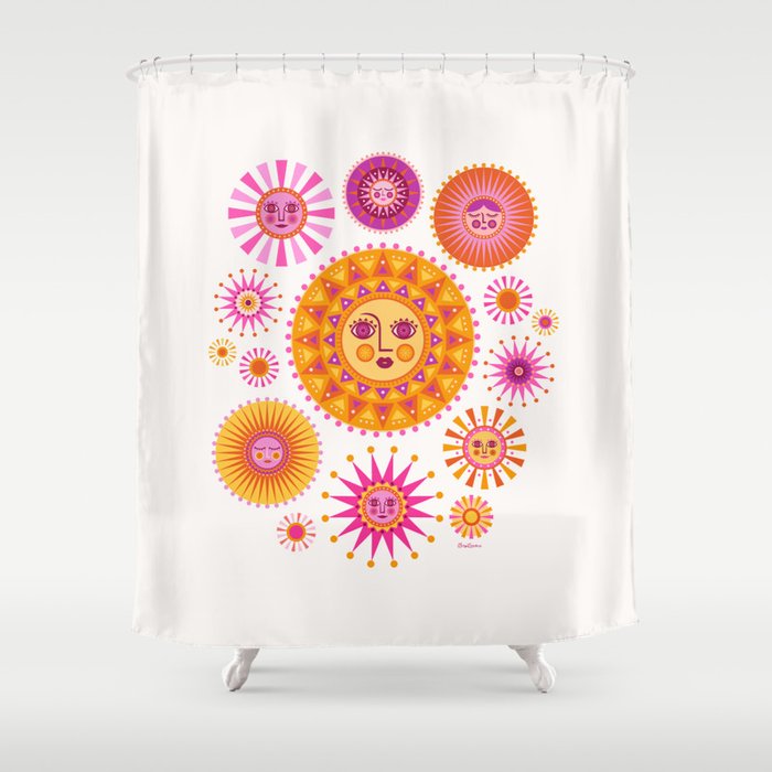 Retro Suns - Pink and Yellow Shower Curtain Gallery Image 1