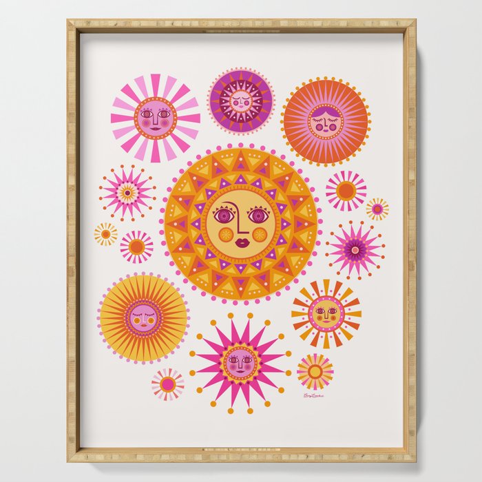 Retro Suns - Pink and Yellow Serving Tray Gallery Image 1