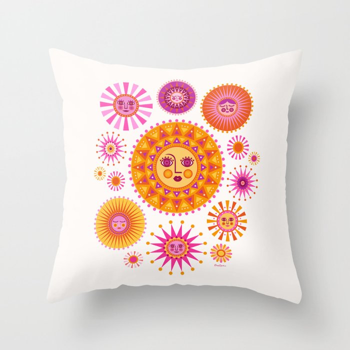 Retro Suns - Pink and Yellow Throw Pillow Gallery Image 1