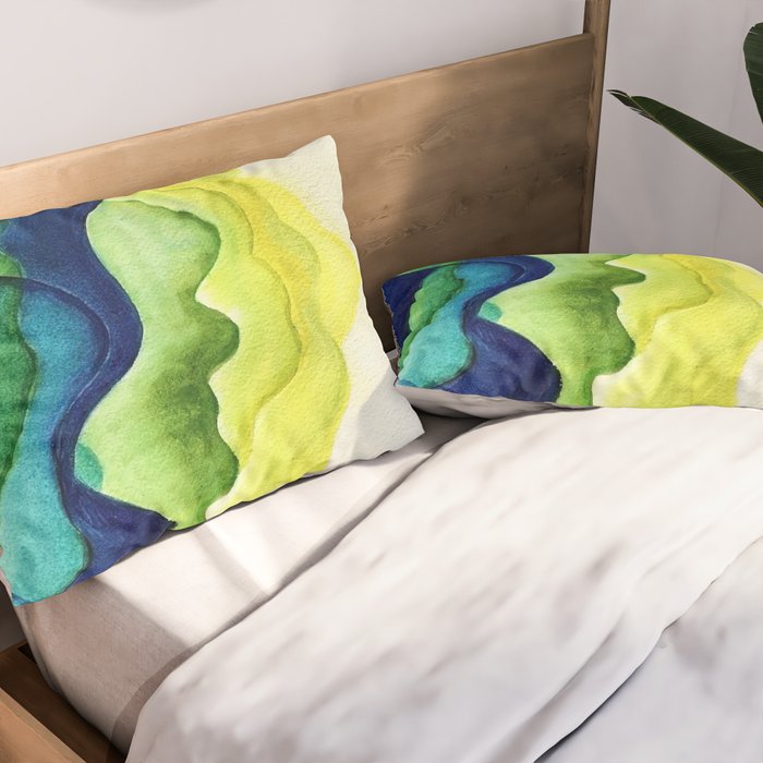 Abstract in Yellow, Green and Blue Pillow Sham Gallery Image 2