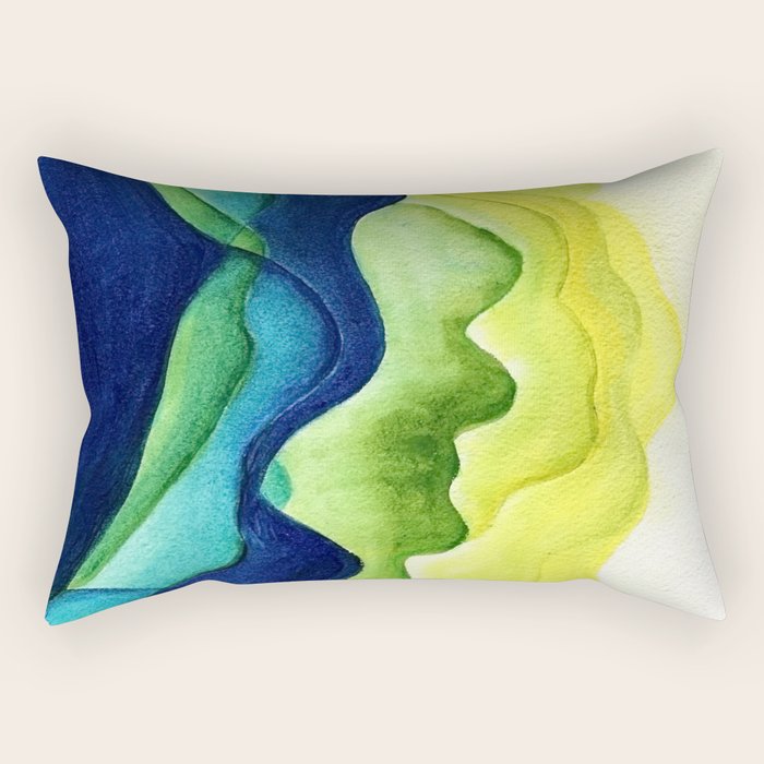 Abstract in Yellow, Green and Blue Rectangular Pillow Gallery Image 2
