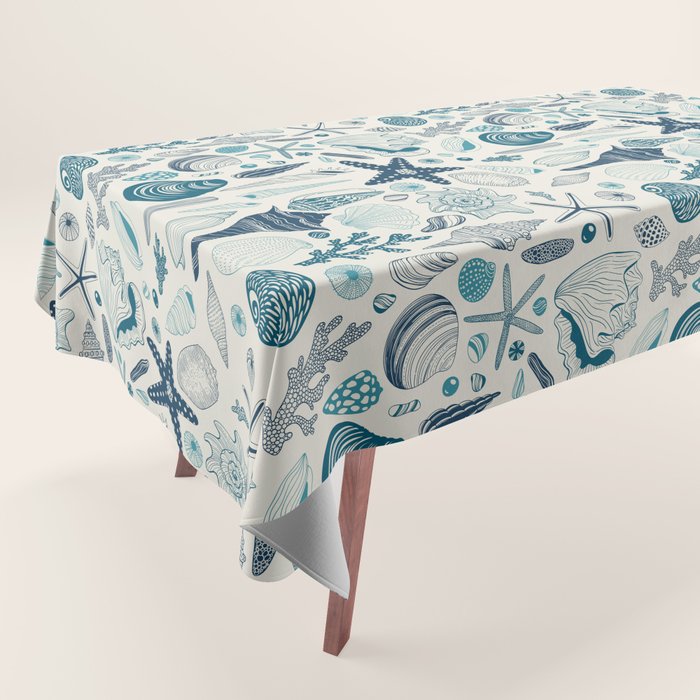 Sea shells on off white Tablecloth Gallery Image 1