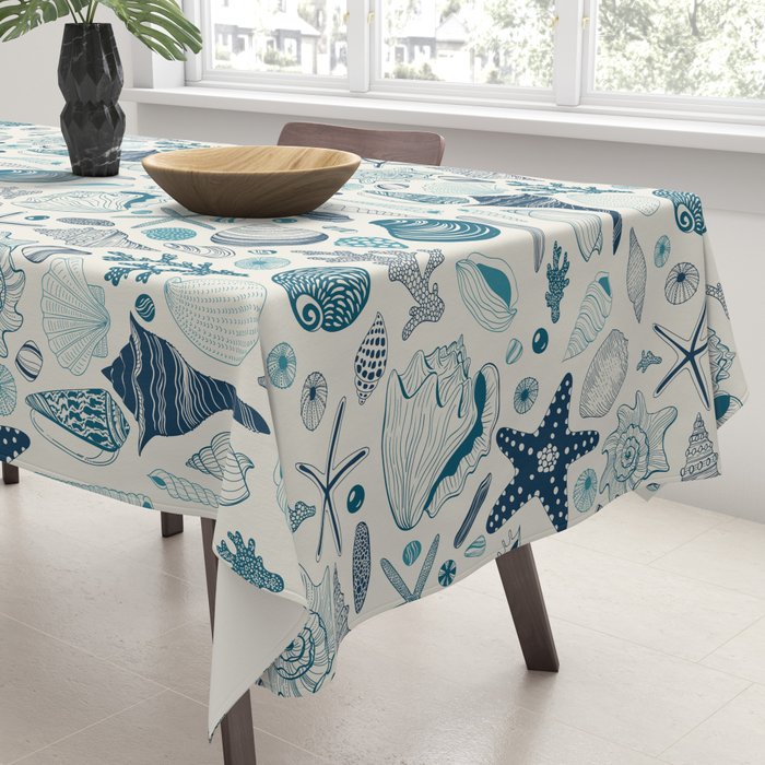 Sea shells on off white Tablecloth Gallery Image 3