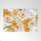 Yellow Florals with Painted Speckles on White Welcome Mat Gallery Image 1