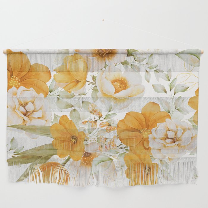 Yellow Florals with Painted Speckles on White Wall Hanging Gallery Image 1