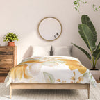 Yellow Florals with Painted Speckles on White Comforter Gallery Image 3
