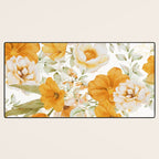 Yellow Florals with Painted Speckles on White Desk Mat Gallery Image 3