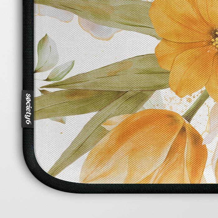 Yellow Florals with Painted Speckles on White Laptop Sleeve Gallery Image 3