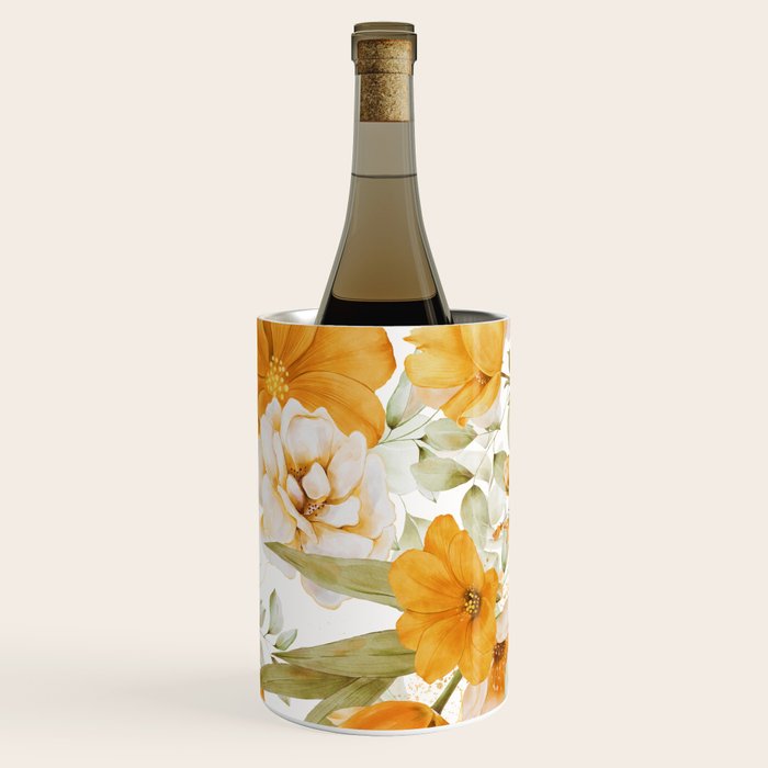 Yellow Florals with Painted Speckles on White Wine Chiller Gallery Image 2
