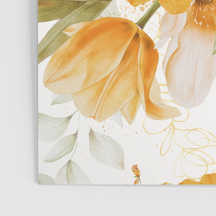 Yellow Florals with Painted Speckles on White Poster Gallery Image 3