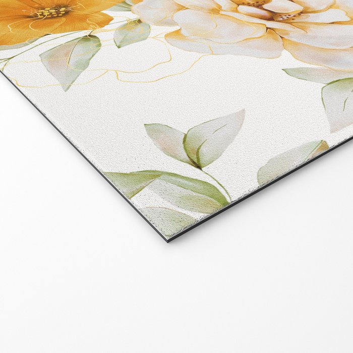 Yellow Florals with Painted Speckles on White Welcome Mat Gallery Image 2