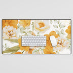 Yellow Florals with Painted Speckles on White Desk Mat Gallery Image 1