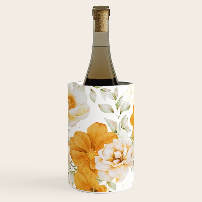 Yellow Florals with Painted Speckles on White Wine Chiller Gallery Image 3