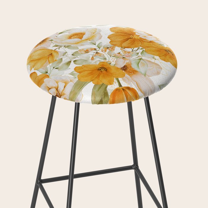 Yellow Florals with Painted Speckles on White Stool Gallery Image 2