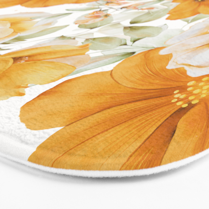 Yellow Florals with Painted Speckles on White Bath Mat Gallery Image 3