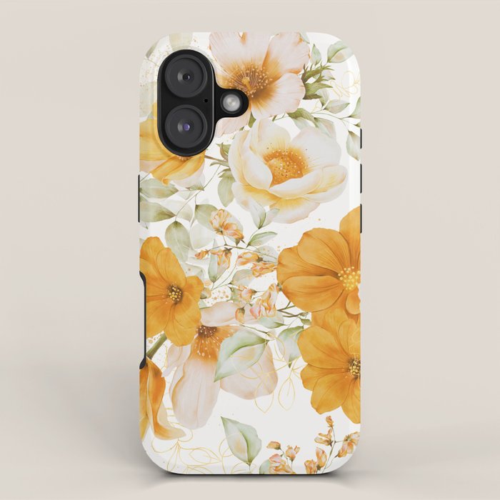 Yellow Florals with Painted Speckles on White iPhone Case Gallery Image 1