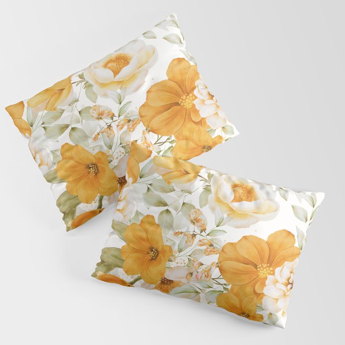 Yellow Florals with Painted Speckles on White Pillow Sham Gallery Image 3