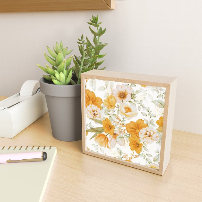 Yellow Florals with Painted Speckles on White Mini Art Print Gallery Image 2