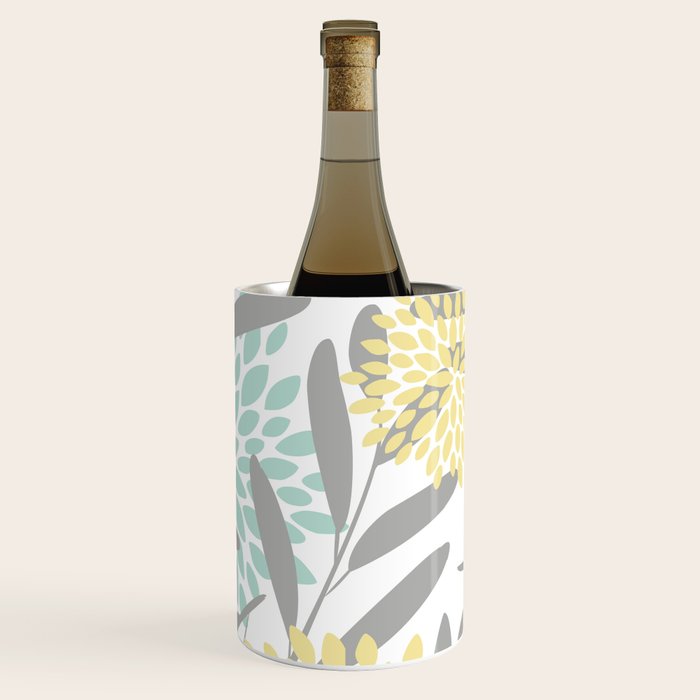 Floral Prints, Leaves and Blooms, Gray, Yellow and Aqua Wine Chiller Gallery Image 1