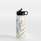 Floral Prints, Leaves and Blooms, Gray, Yellow and Aqua Water Bottle Gallery Image 1