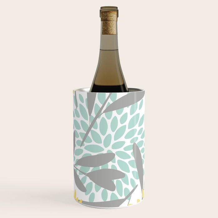 Floral Prints, Leaves and Blooms, Gray, Yellow and Aqua Wine Chiller Gallery Image 2