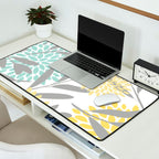 Floral Prints, Leaves and Blooms, Gray, Yellow and Aqua Desk Mat Gallery Image 2