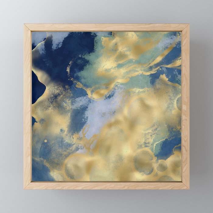 Blue and Gold Textured Abstract Marble Art Print Mini Art Print Gallery Image 1