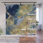 Blue and Gold Textured Abstract Marble Art Print Wall Mural Gallery Image 1