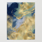 Blue and Gold Textured Abstract Marble Art Print Poster Gallery Image 4