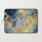 Blue and Gold Textured Abstract Marble Art Print Laptop Sleeve Gallery Image 1