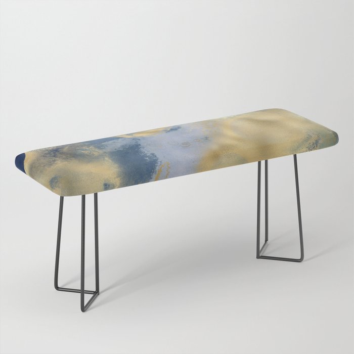 Blue and Gold Textured Abstract Marble Art Print Bench Gallery Image 1